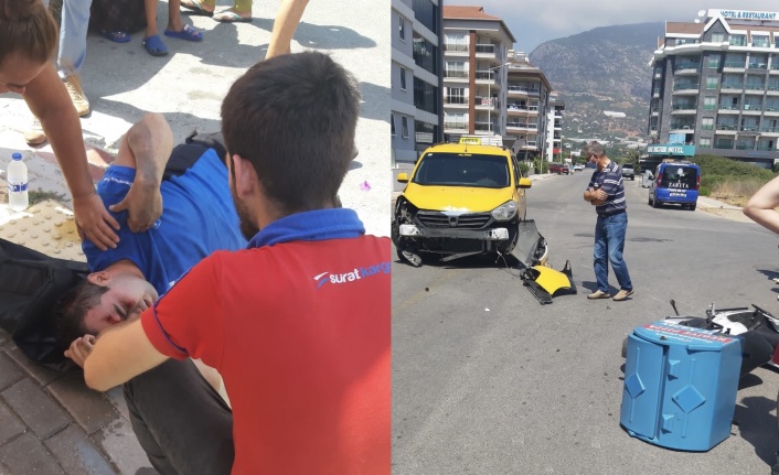 Alanya’da paket servisçi taksiyle çarpıştı