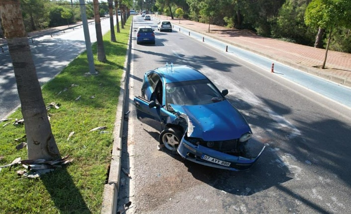 Palmiyeye çarpan otomobildeki 2 kişi yaralandı!