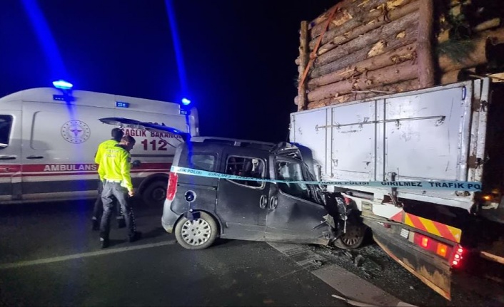 Odun yüklü kamyona çarpan aracın sürücüsü olay yerinde hayatını kaybetti