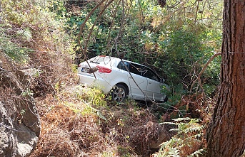 Alanya'da otomobil ormanlık alana uçtu: 1 yaralı