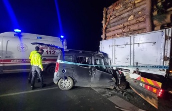Odun yüklü kamyona çarpan aracın sürücüsü olay yerinde hayatını kaybetti