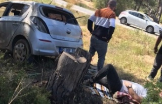 Yoldan çıkıp ormanlık alana uçan otomobil sürücüsü...